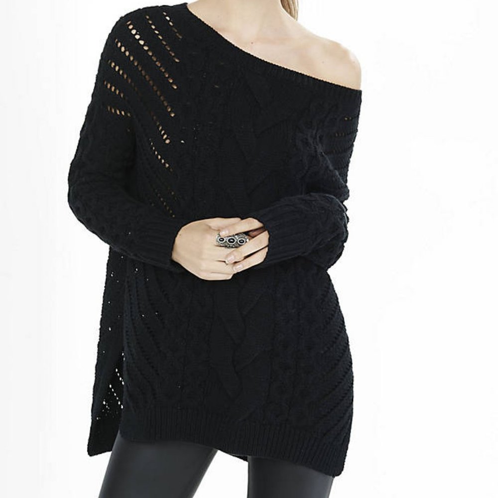 Express Oversized chunky Cable Knit Tunic Sweater Small Black new